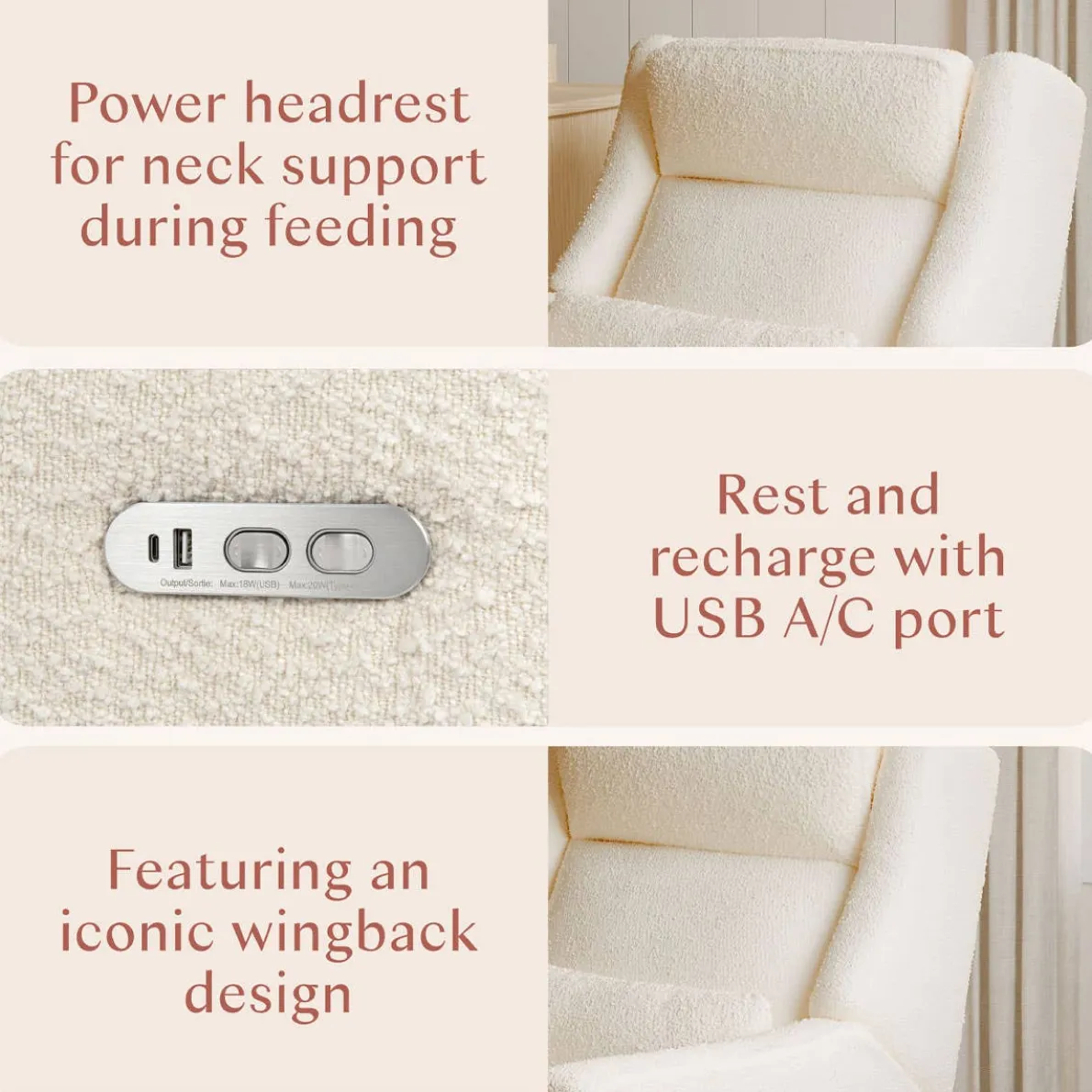 Kiwi Plus Power Glider Recliner with Power Headrest (Boucle)