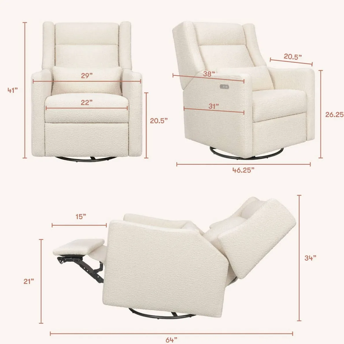 Kiwi Plus Power Glider Recliner with Power Headrest (Boucle)
