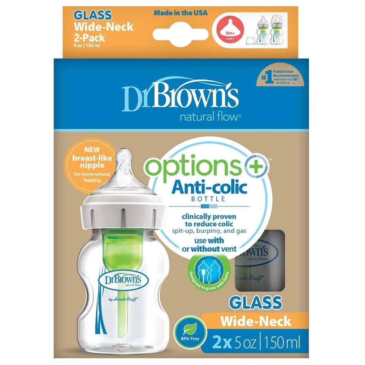 Options+ Wide Neck Glass Bottle (5 oz, 2 Pack)