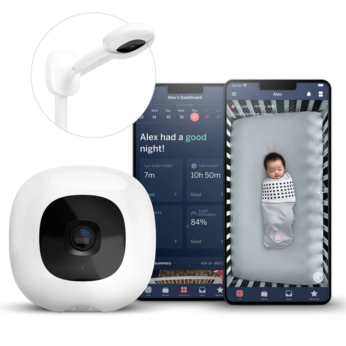 Pro Smart Wall Mount Baby Monitor (White)