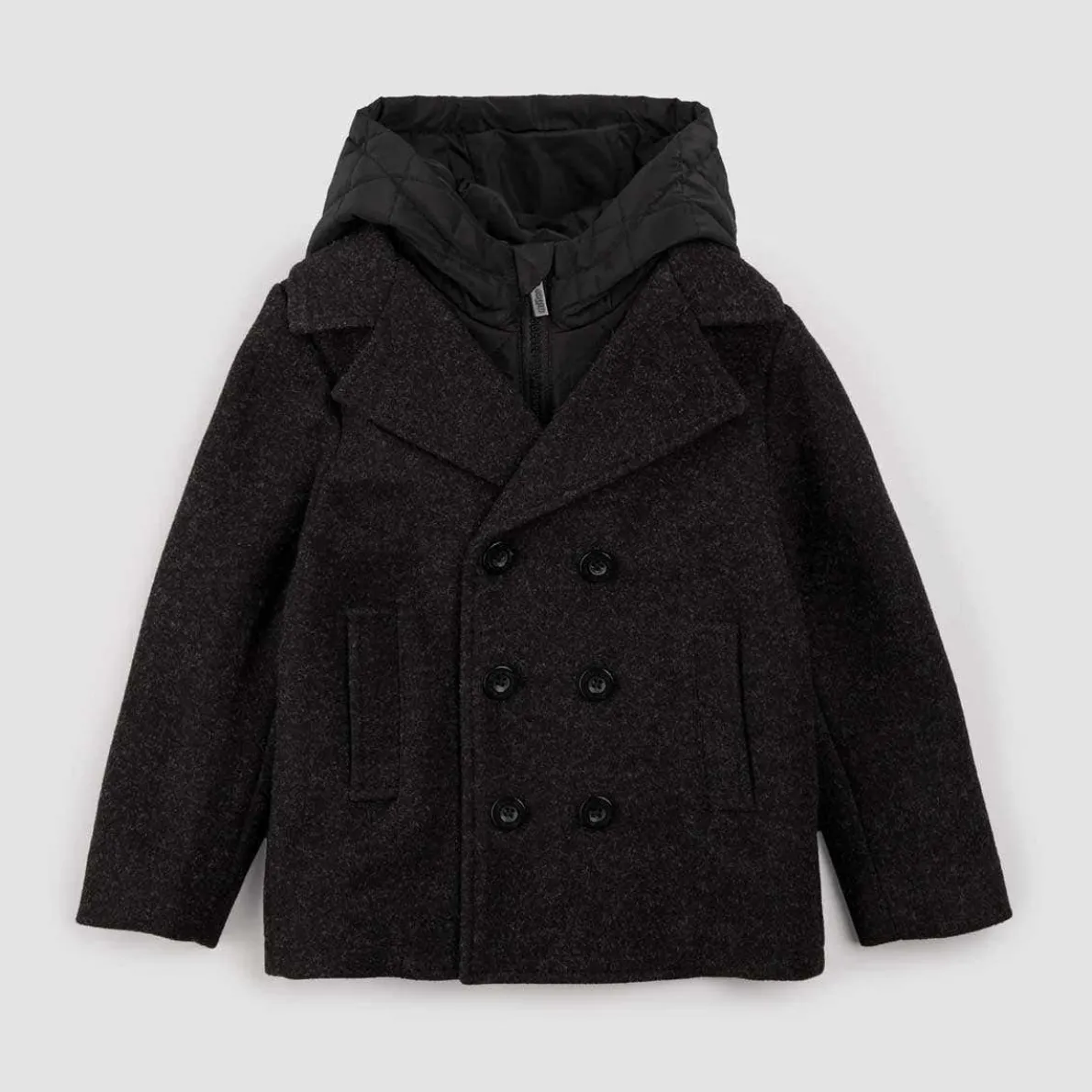 Wool Coat with Removable Hood