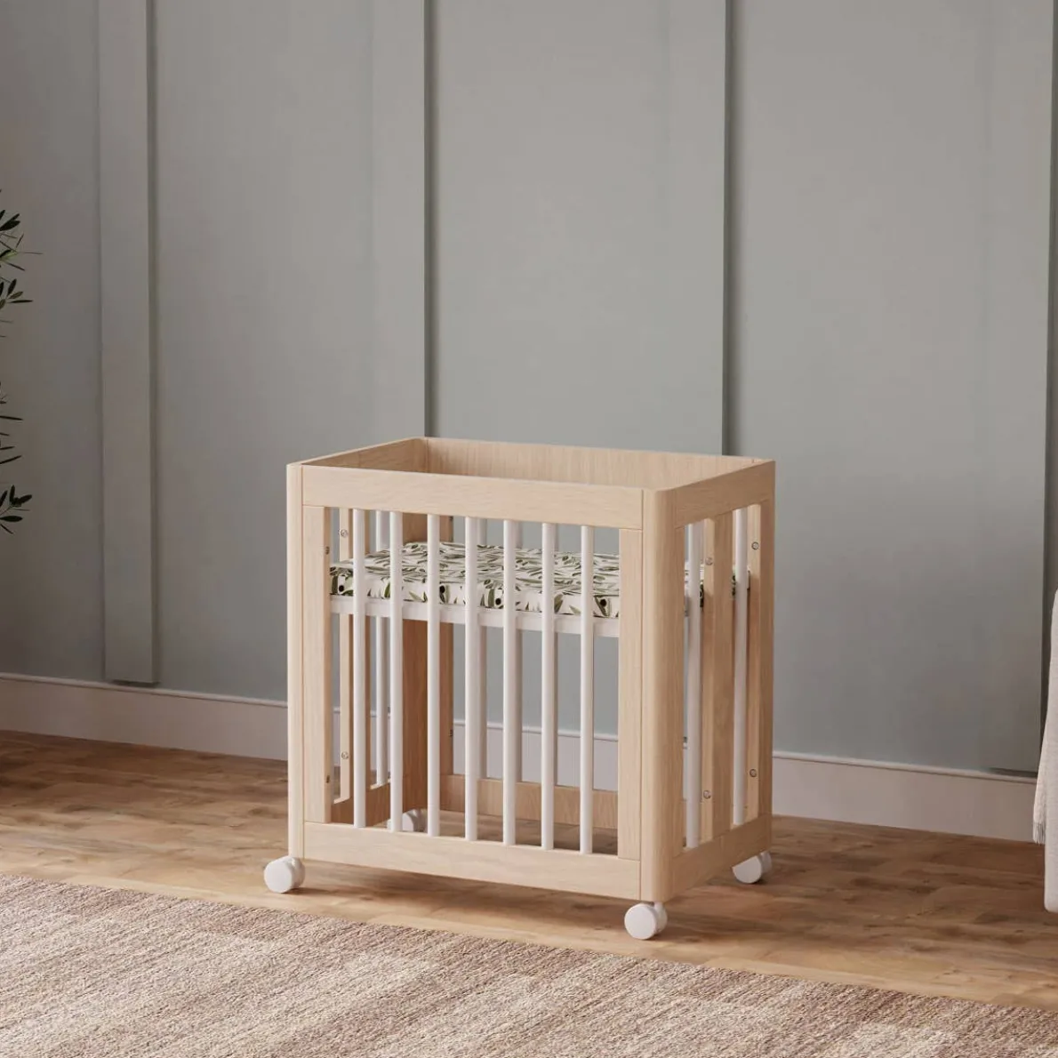 Yuzu 8-in-1 Crib with All-Stages Conversion Kits - Washed Natural with White